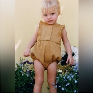 Zara Kids, Ocher, MUSLIN ROMPER, 3-6 Months
